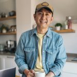 Portrait of a chinese man drinking coffee at home